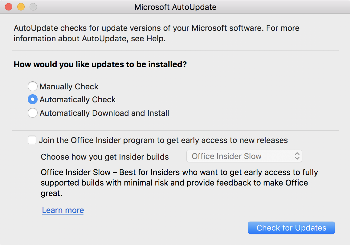 microsoft for mac updates check